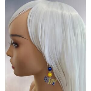 Sigma Gamma Rho Earrings Gold & Blue Pearl Dangle